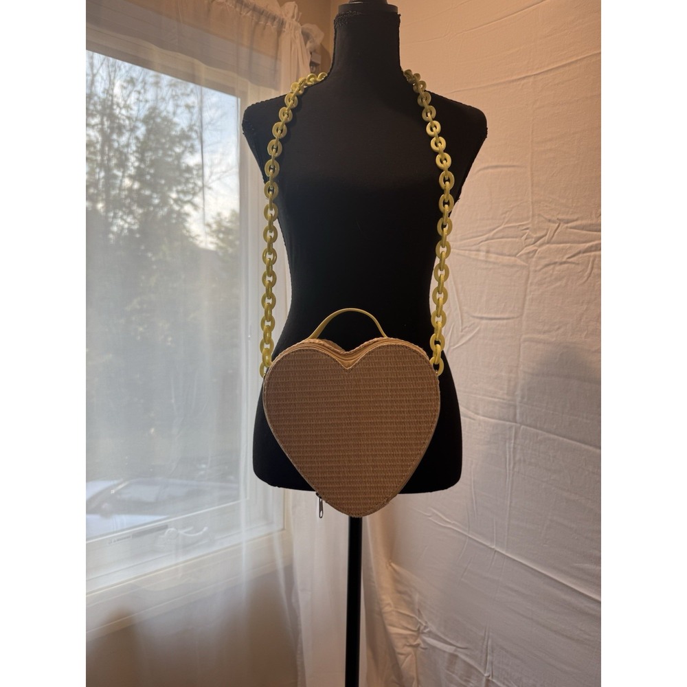 Heart Shaped Basket Crossbody Purse Zip Around Chunky Yellow Melamine Chain - Picture 10 of 16